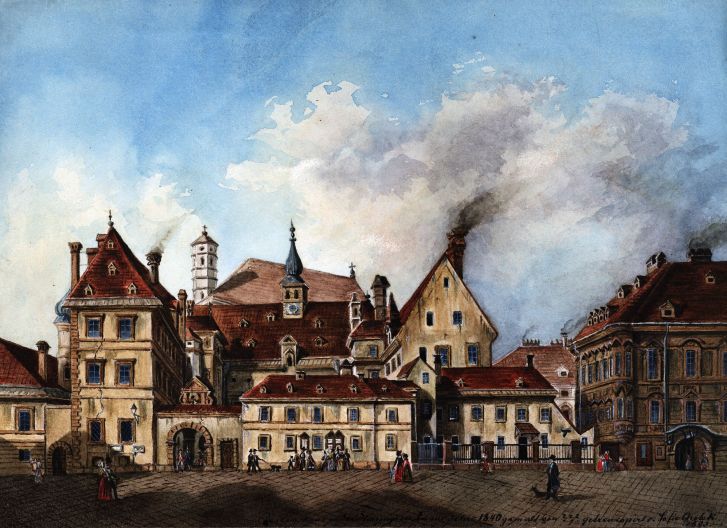 Das alte Landhaus in der Herrengasse, ein wichtiges Zentrum der Protestanten (historische Darstellung aus dem 19. Jahrhundert) © Wien Museum